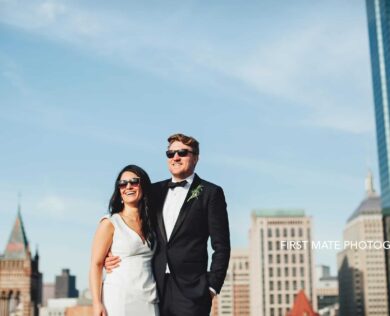 Bride and Groom on roof of Lenox